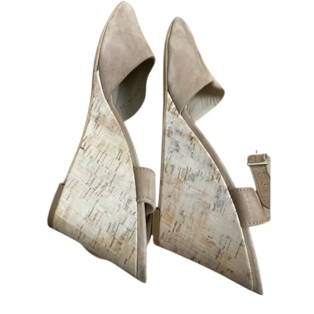 AGL Women Nude Shimmer Suede Cork Wedge Sandal 39 Attilio Giusti Leombruni Italy